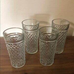 Set of 4 Vintage Anchor Hocking Clear Diamond-Textured Drinking Glasses